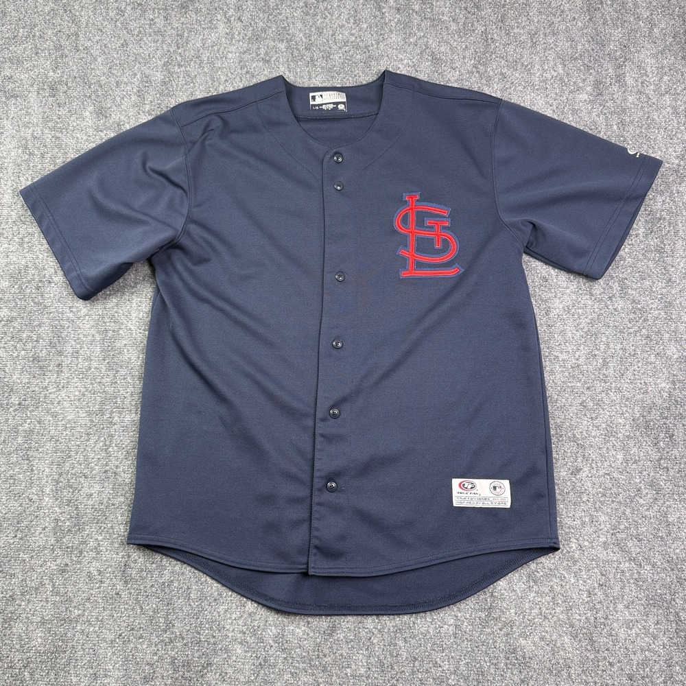 True Fan St Louis Cardinals Jersey Mens Large Navy Blue MLB Baseball 84021